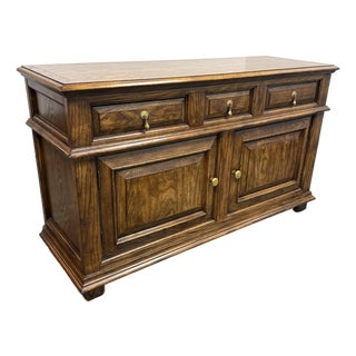 Century Furniture English Tudor Style Oak Wood Sideboard For Sale