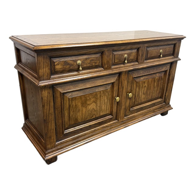 Century Furniture English Tudor Style Oak Wood Sideboard For Sale