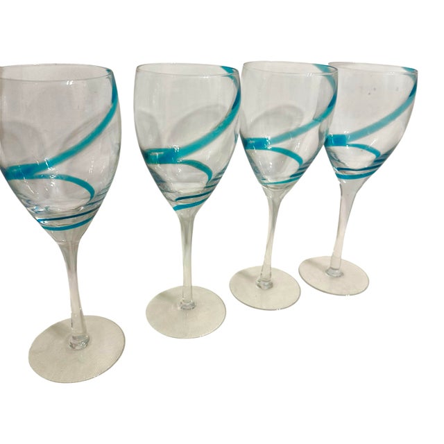 Vintage Pier 1 Imports Swirline Cobalt Blue Wine Glasses - A Set of 4 For Sale In Birmingham - Image 6 of 11