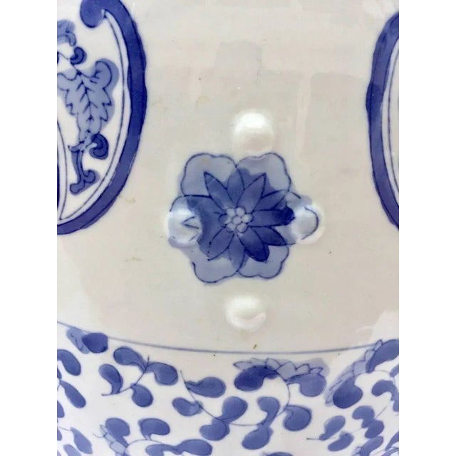 Chinoiserie Ceramic Asian Garden Seat in Blue and White Floral Motifs For Sale - Image 3 of 12