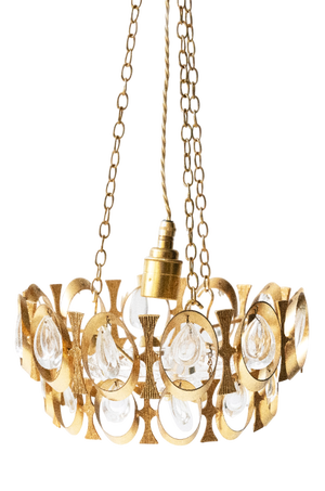 Vintage French Round Pendant in Gilded Metal and Glass