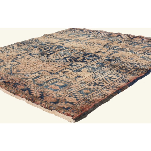 79770 Vintage Persian Heriz Rug, 05'00 x 04'08. The Noble Reverie: A Vintage Persian Heriz Masterpiece of Enduring...