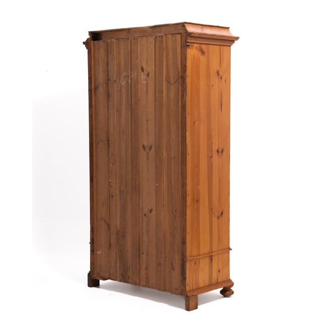 Scandinavian Single Door Pine Wardrobe Pagoda Crown Bun Feet Two Keys Original Condition 1880s For Sale - Image 4 of 15