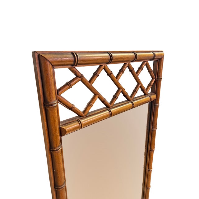 Vintage Faux Bamboo Wood Wall Mirror in Boho Chic Coastal Modern Style For Sale In New York - Image 6 of 6