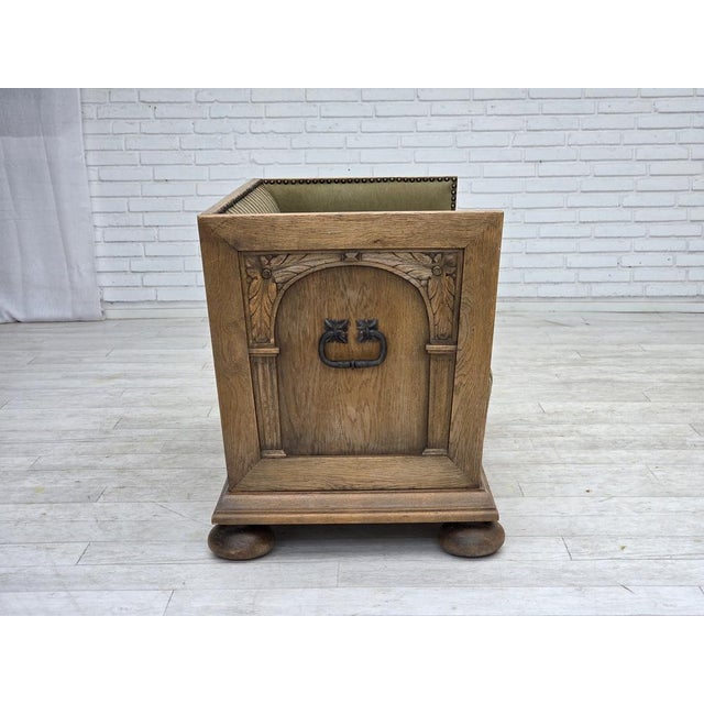 Danish 2-Seater Sofa in Striped Green Furniture Wool and Oak, 1950s For Sale - Image 10 of 18