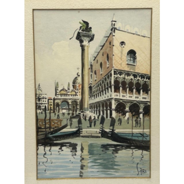 Charming mid-20th-century original watercolor depicting Venice’s iconic Piazza San Marco waterfront. The composition...
