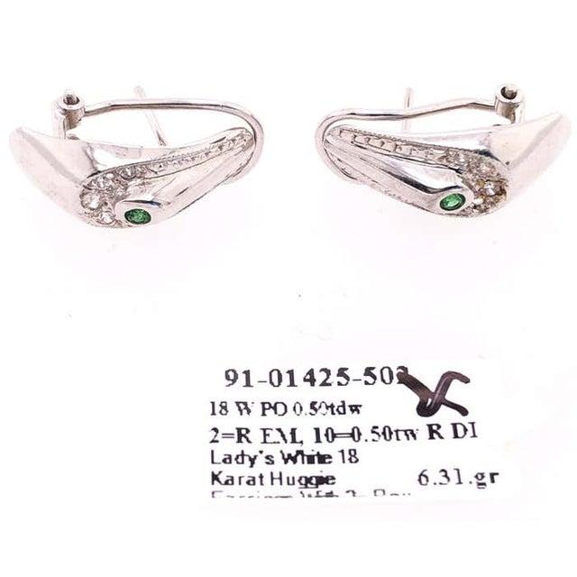 Antique White 18 Karat White Gold Earrings Emerald Center With Diamond Accents French Back For Sale - Image 8 of 8