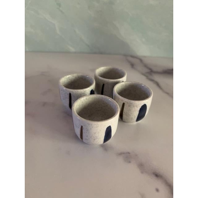 Mid-Century Modern Vintage Mid Century Blue and White Ceramic Sake Set, 5 Pieces For Sale - Image 3 of 4