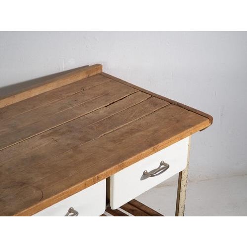 Antique japanese industrial work table made of iron and solid beech wood, produced in japan during the early showa period,...