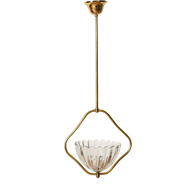 Floral Murano Glass and Brass Pendant from Barovier, Italy, 1940s For Sale