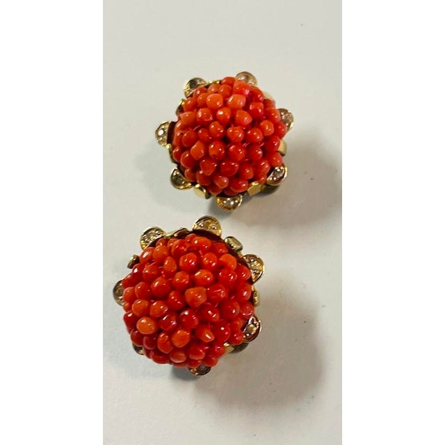 Art Deco Vintage Nettie Rosenstein Woven Coral Bead Earrings, A Pair For Sale - Image 3 of 7