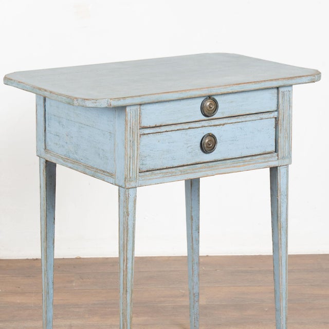 19th Century Swedish Blue Side Table With Two Drawers For Sale - Image 4 of 7