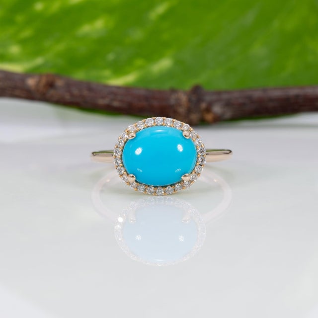 2020s 2.3Ct Sleeping Beauty Turquoise Ring With Natural Diamonds Accents: 14k Gold, Size 6.75 For Sale - Image 5 of 9