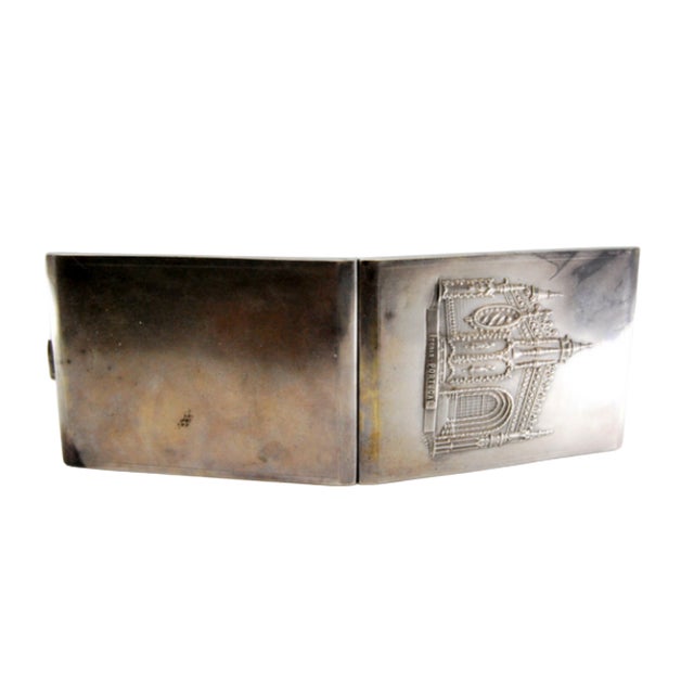 Metal Matte Silver Cigarette Case with High Relief Depicting the Monastery of Tomar and a Hinged Lid. For Sale - Image 7 of 7