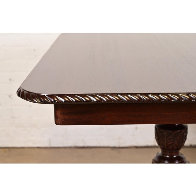 Wood Baker Furniture Style Georgian Mahogany Double Pedestal Extension Dining Table, Newly Refinished For Sale - Image 7 of 15