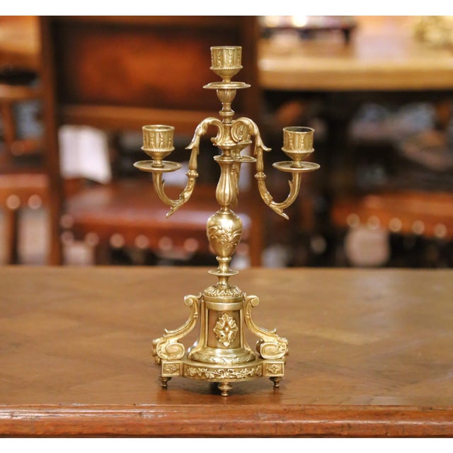 Glass Pair of 19th Century French Louis XVI Style Bronze Four-Light Candelabras For Sale - Image 7 of 12