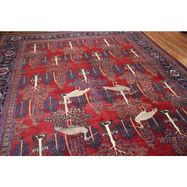 Zabihi Collection Persian Animal Crane Tabriz Willow Carpet For Sale - Image 10 of 12