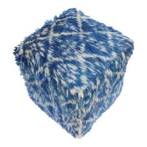 Shabby Chic Blue/Ivory Moroccan Wool Upholstered Handmade Ottoman