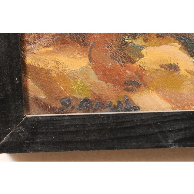 Mid 20th Century Mid-Century Abstract Painting 'Town Landscape' in a Rustic Black Wood Frame For Sale - Image 5 of 11