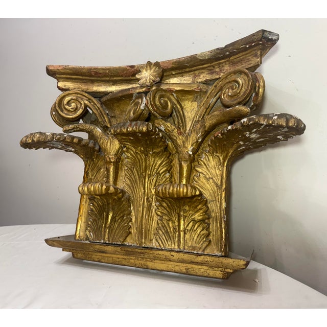 Large Antique 1700's Gilt Wood Corinthian Piller Architectural Salvage Sculpture For Sale - Image 9 of 15