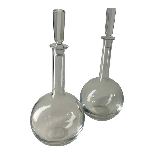 1940s Vicke Lindstrand Orrefors Crystal Decanters - Self-Righting Weighted Base, La 416- Set of 2 For Sale