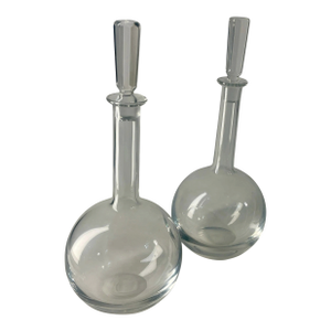 1940s Vicke Lindstrand Orrefors Crystal Decanters - Self-Righting Weighted Base, La 416- Set of 2