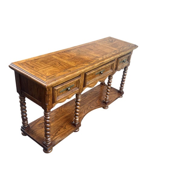 Late 20th Century Oak Barley Twist 3 Drawer Console / Sofa Table For Sale - Image 11 of 18