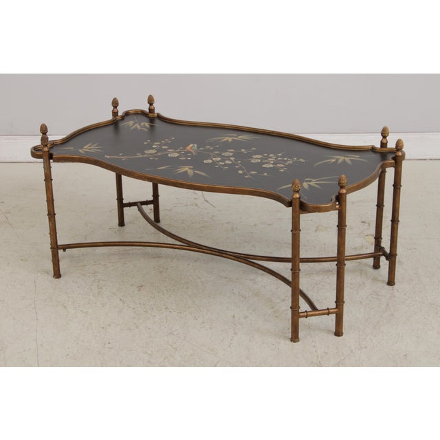 Age: Approx: 30 Years Old Details: Removable Tray Top Large Impressive Table Bamboo Form Metal Base Hand Painted Decorated...