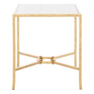 Tauri Metal Square Accent Table in Brass with White Marble Top For Sale
