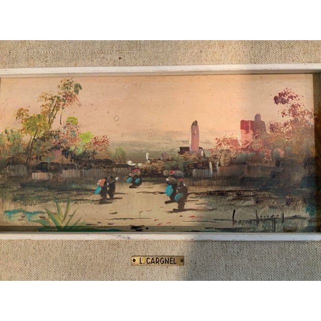 Stunning mid 20th Century Italian landscape oil painting by Lucio Cargnel (1903-1998). The frame has a chip. Painting 9w x 4h