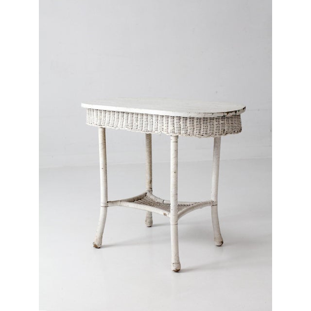 Antique White Wicker Sunroom Table For Sale - Image 4 of 15