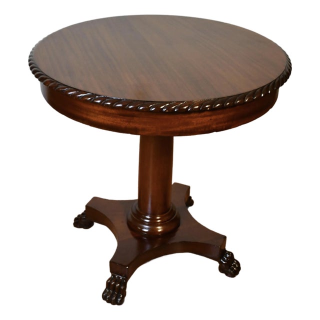 1900s Antique American Empire Solid Mahogany Lion Feet Center Table Side Table For Sale