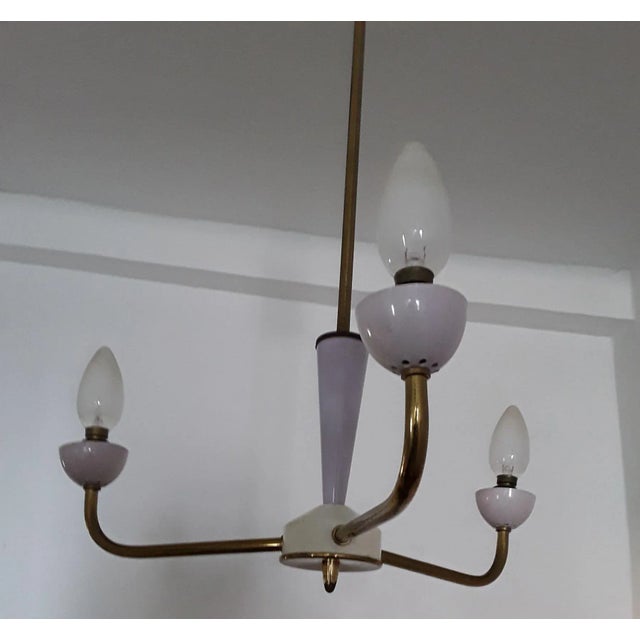 Vintage Brass Three-Arm Pendant Lamp, 1960s For Sale - Image 4 of 5