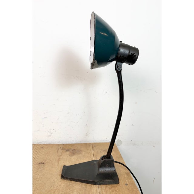 Vintage German Bauhaus Petrol Enamel Table Lamp from Schaco, 1930s For Sale - Image 6 of 18