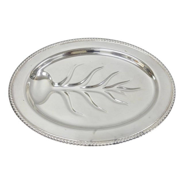 Vintage w.m. Rogers 810 Regency Silver Plated Oval Meat Cutlery Serving Platter For Sale