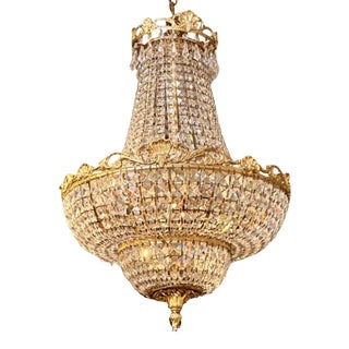 Spectacular Gilt Bronze Austrian Crystal Basket Chandelier For Sale