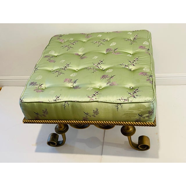 French 1940s Gorgeous Antique Louis XVI Style Ottoman Silk Tufted Scrolled Feet For Sale - Image 3 of 12
