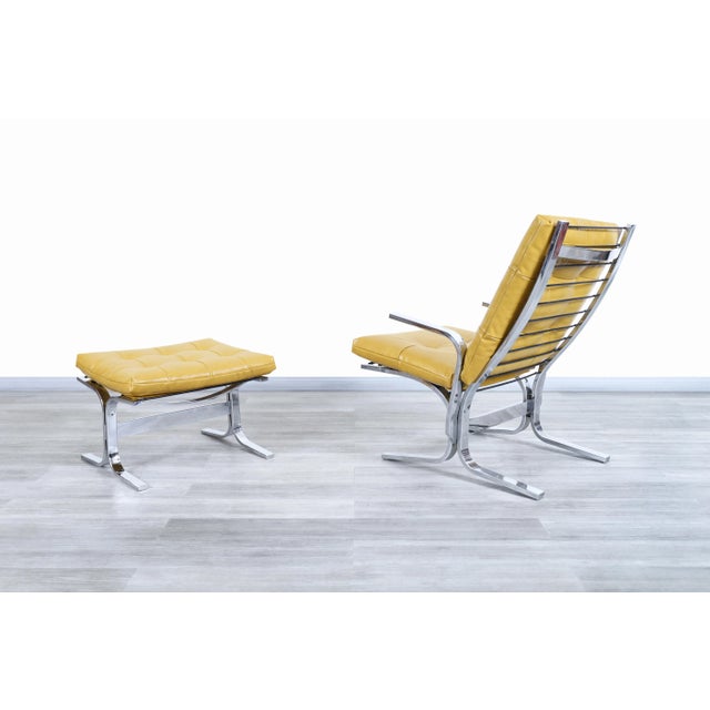 1970s Vintage Chrome and Leather Lounge Chair and Ottoman - 2 Pieces For Sale - Image 5 of 12