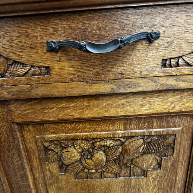 Brown Art Deco Buffet in Oak and Royal Red Marble, 1920s For Sale - Image 8 of 14