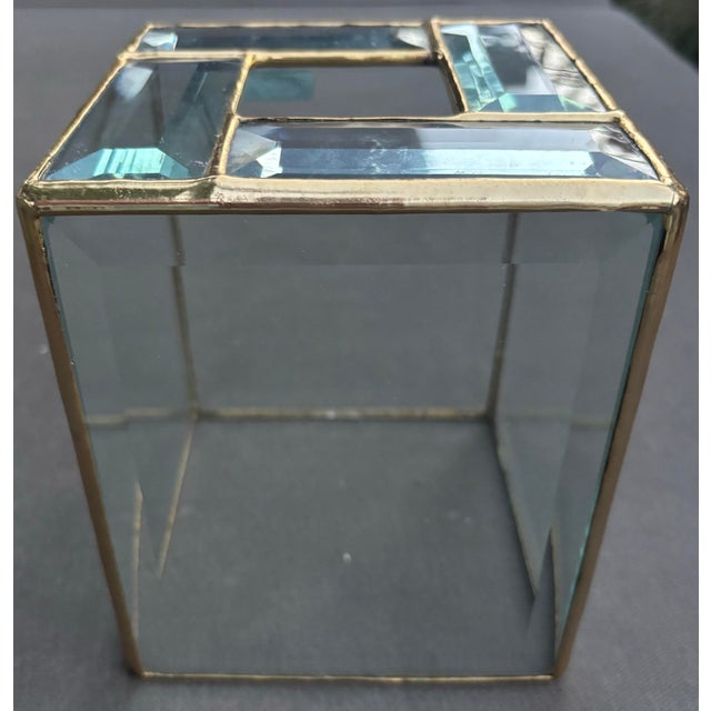 Vintage 1980s 24k Gold Leaded Beveled Glass Wastebasket & Tissue Box Cover For Sale - Image 9 of 12