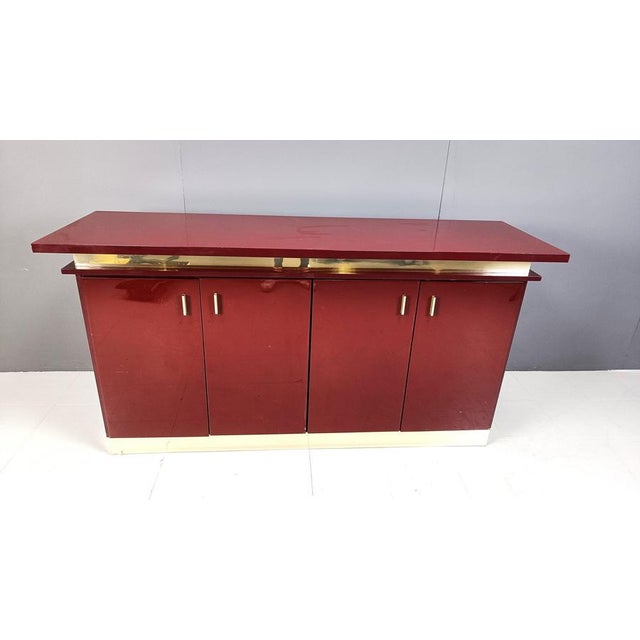 Hollywood Regency Vintage Red Lacquered Sideboard, 1980s For Sale - Image 3 of 10