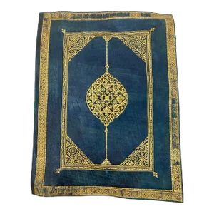 Vintage Moroccan Blue and Gold Embossed Leather Padfolio