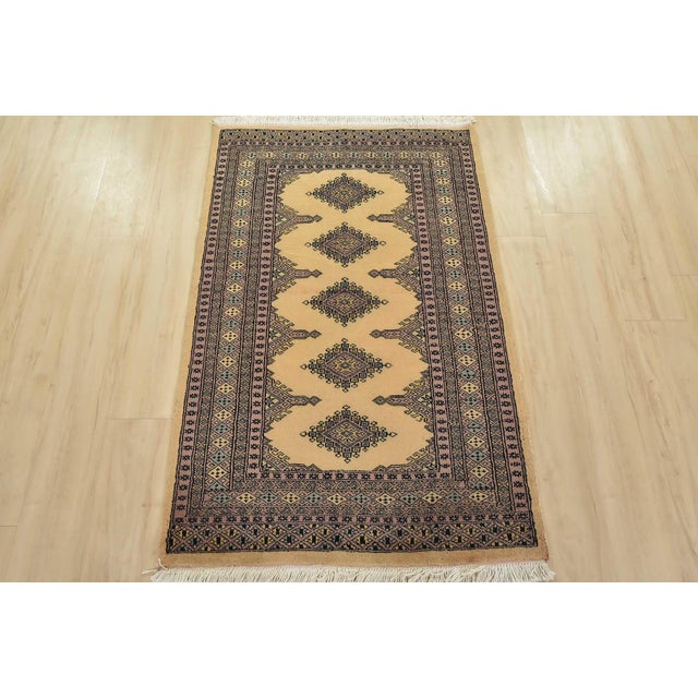 Tribal Bokhara Jaldar Rug 3’1” X 4’9” Beige Wool Tribal Hand-Knotted Oriental Carpet For Sale - Image 3 of 11