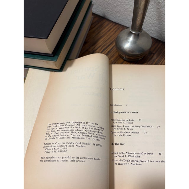 Vintage Spanish Civil War & Identity Hardcover Book Stack - Set of 4 - Grass Green Linen & Slate Tones - Academic Library Vignette For Sale In Boise - Image 6 of 9