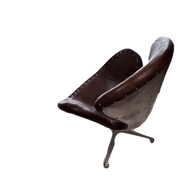 Restoration Hardware Aviator Leather and Aluminum Swivel Chair For Sale In Pittsburgh - Image 6 of 12