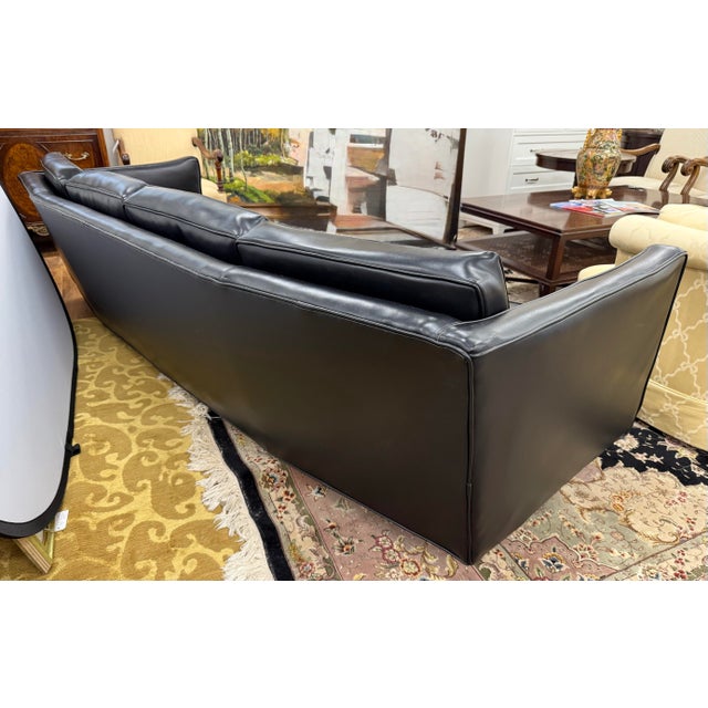 Black Large Vintage Mid Century Modern Black Naugahyde Sofa For Sale - Image 8 of 9