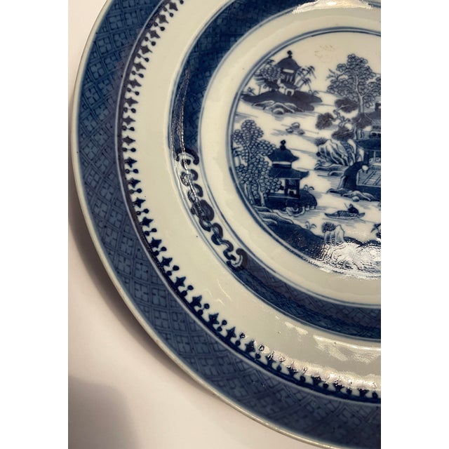 Chinese Export Canton Blue and White Porcelain Plate For Sale - Image 4 of 9