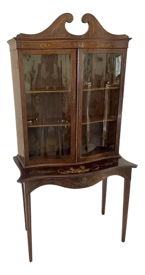 Victorian Mahogany Display Cabinet with Original Painted Decoration, 1880s