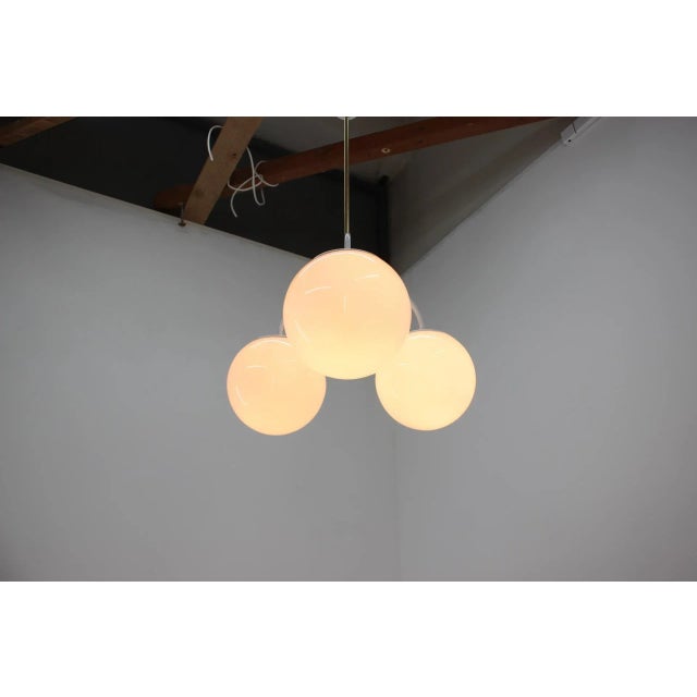 Metal Mid-Century White Chandelier from Kamenický Šenov, 1970s For Sale - Image 7 of 11