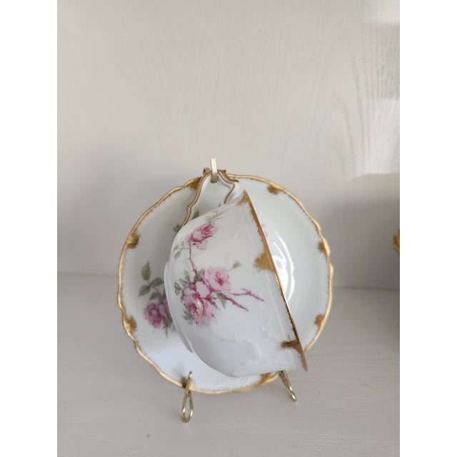 Victorian Late 19th Century Victorian Haviland Limoges Baltimore Rose Oversize Breakfast Cup and Saucer Set For Sale - Image 3 of 12
